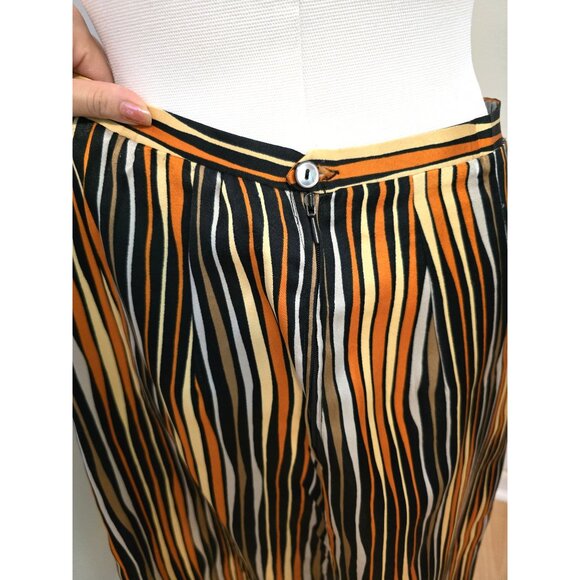 Vintage 70s Midi Skirt Optical Illusion Striped Office Retro Mod Orange Black M - Picture 4 of 7